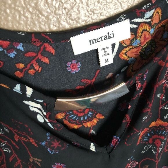 Meraki Black Floral Cold Shoulder Top - Picture 3 of 4